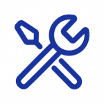 Simple blue illustration of a wrench and screwdriver